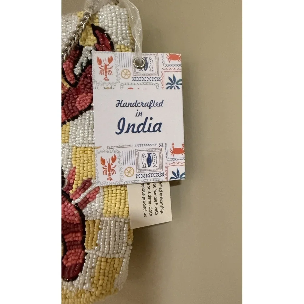 New Release Handcrafted India Yellow Lobster‎ Crossbody Beaded Bag Viral TikTok